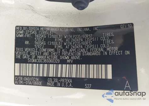 2011 Toyota Sienna Le V6 z USA, uszkodzony, nr VIN 5TDKK3DC3BS060329